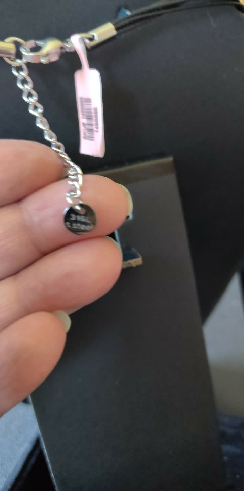New 16" necklace large black center stone, tag 316L S Steel, nice weight