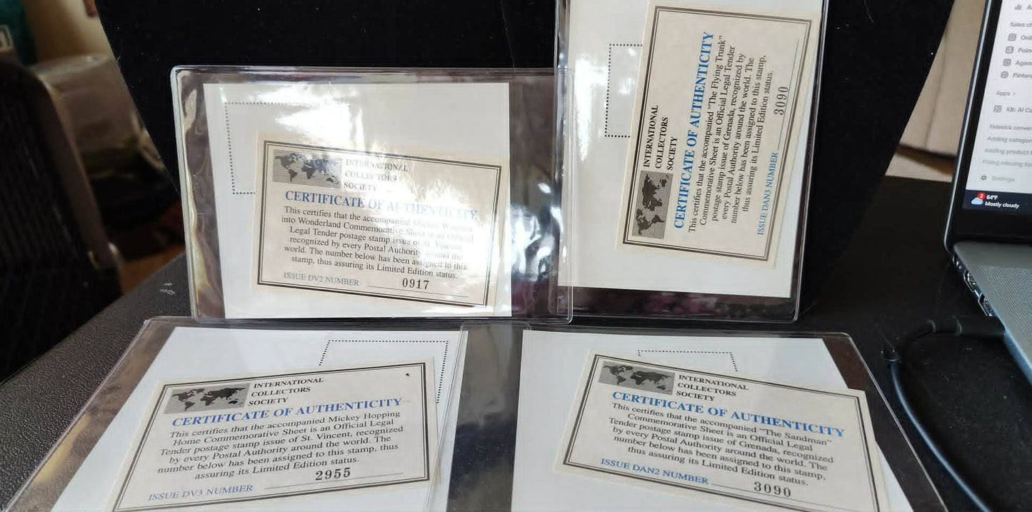 4 ICS sheets, MNH Disney Thru the Mirror & Mickey Goofy