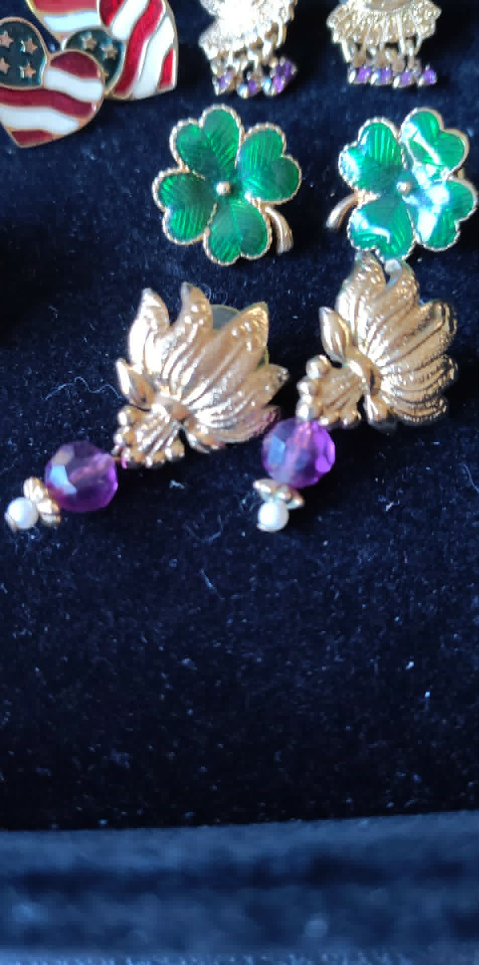 Vintage Avon estate lot 6pairs earrings, 2 brooch, One is marked 2001, enamel