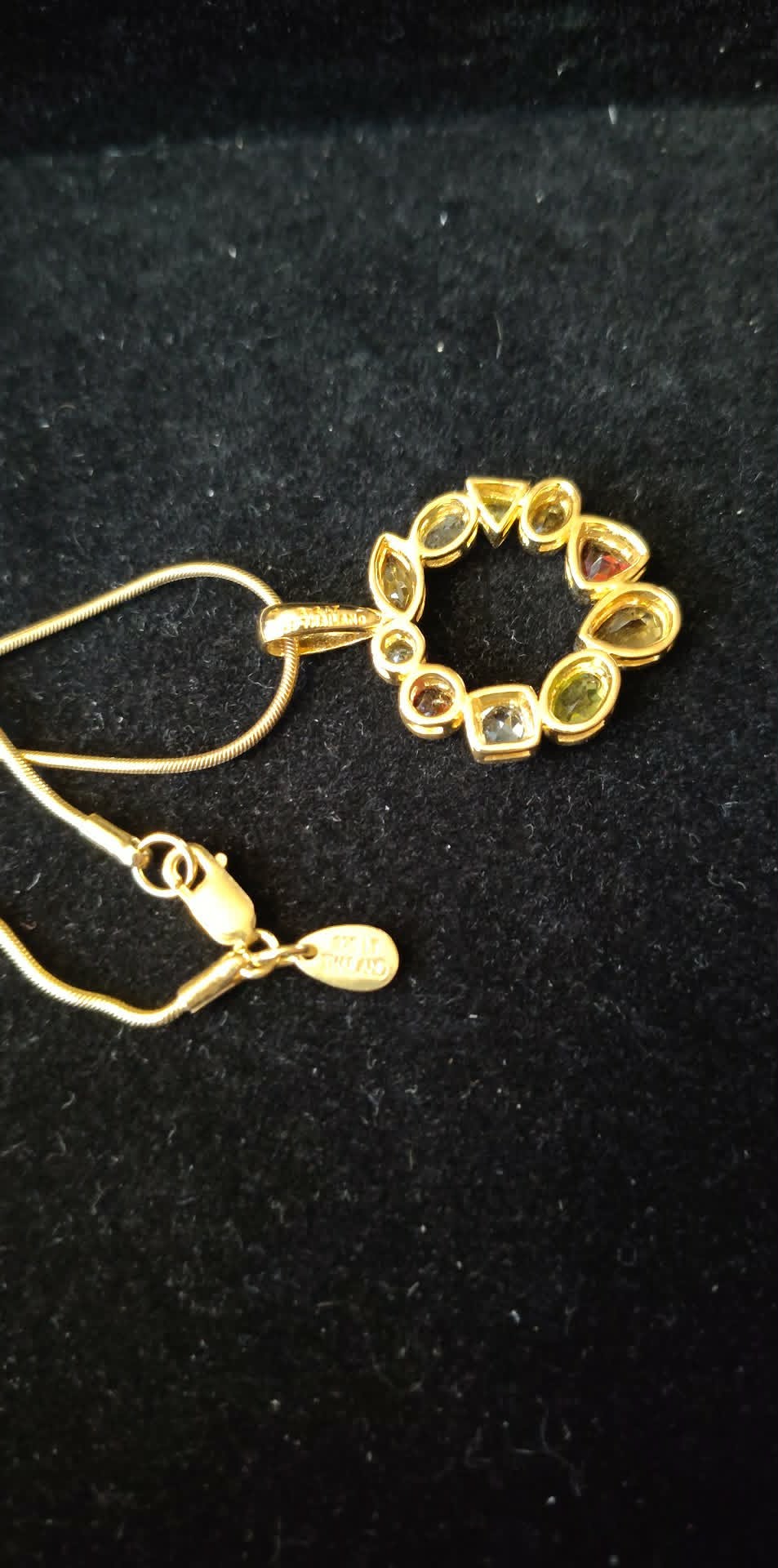 Vintage 19" marked 925 sterling silver w/ gold overlay & semi-precious stones wreath