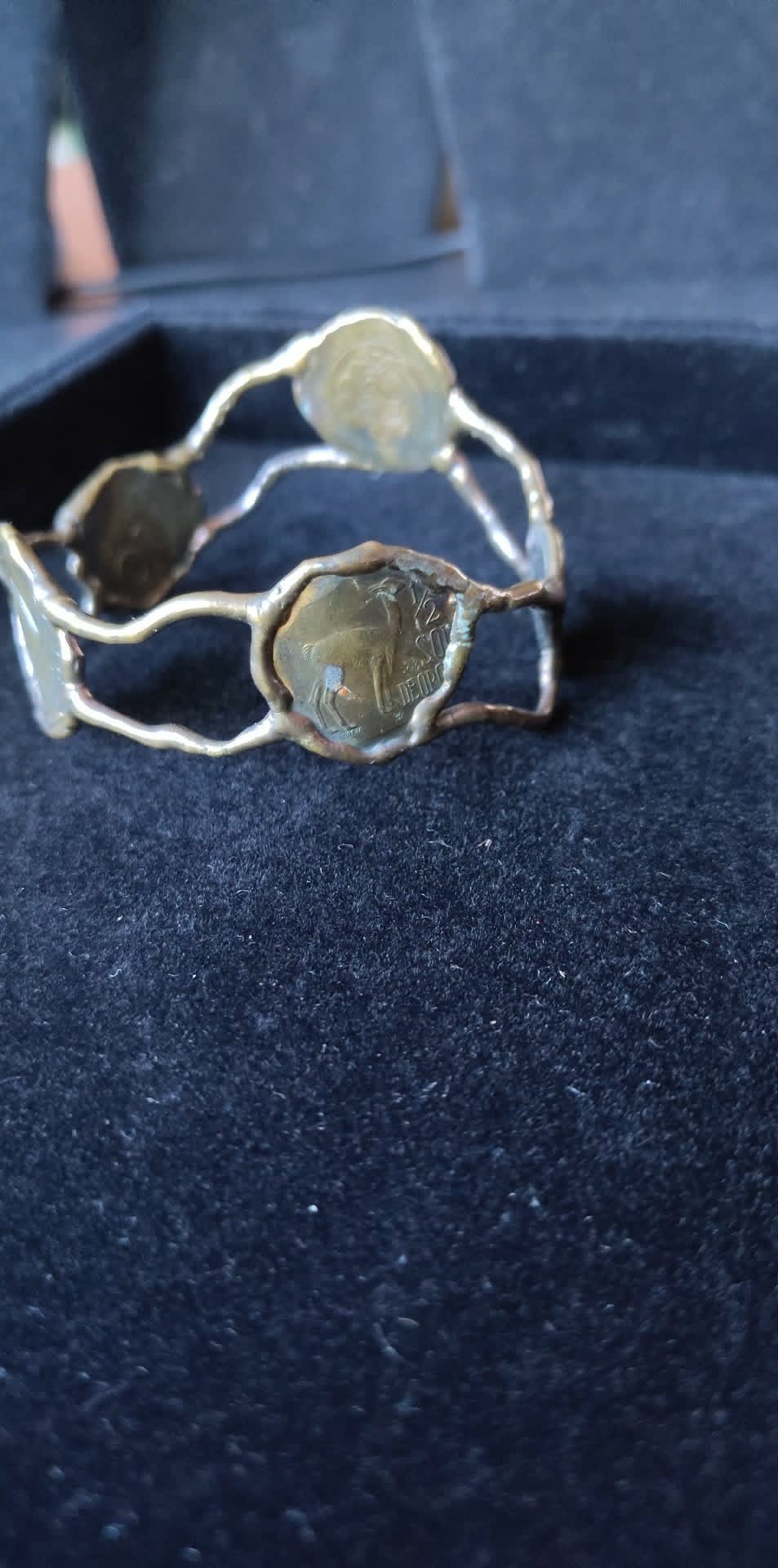 Vintage brutalist style mixed metal cuff bracelet