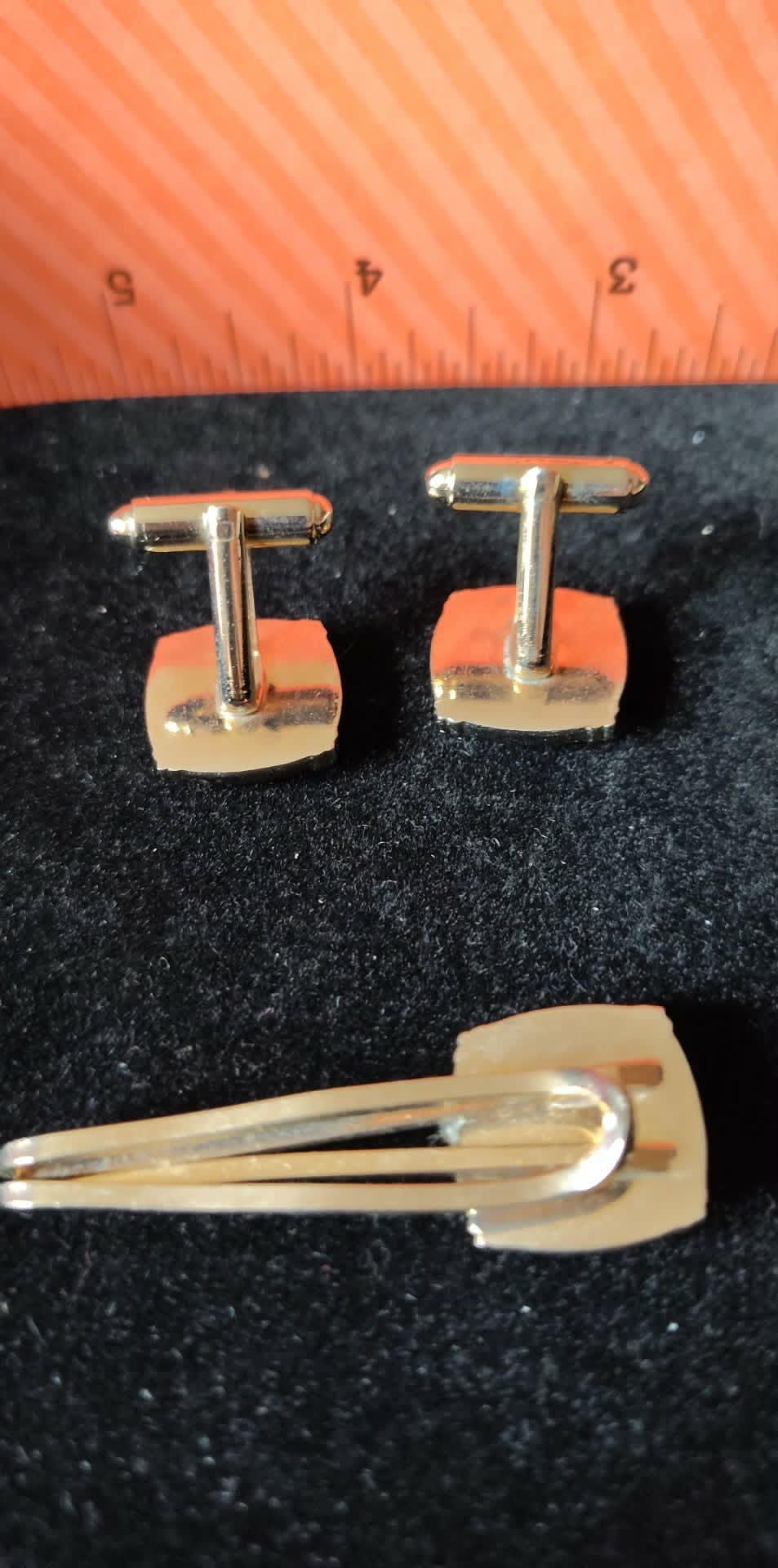 Vintage Black & rhinestone cufflinks & tie clip