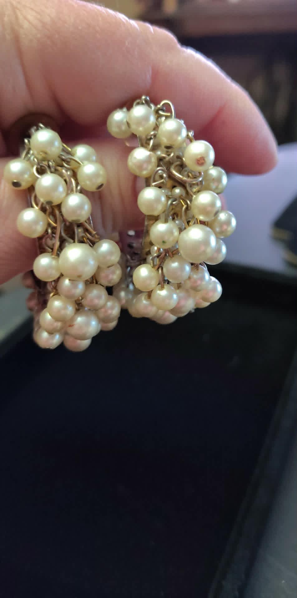 Vintage faux pearl gold-toned estate pierced earrings