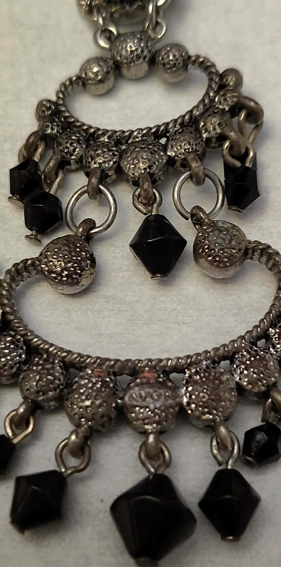 Vintage signed Avon smoky gray chandelier pierced earrings, black dangles