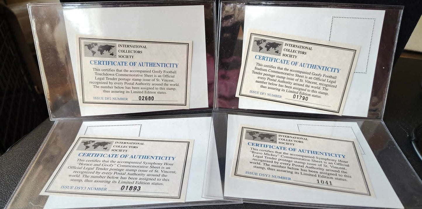 4 MNH ICS sheets How to Play Football & Symphony Hour Disney