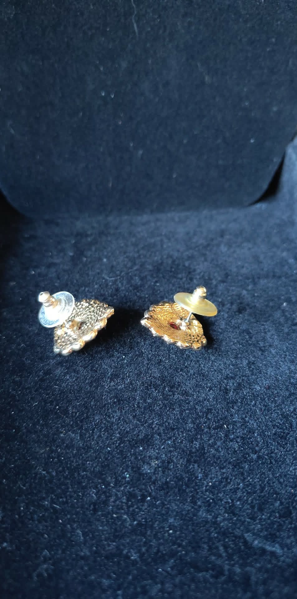 Vintage Roman Faux Ruby/Diamond Gold toned post earrings