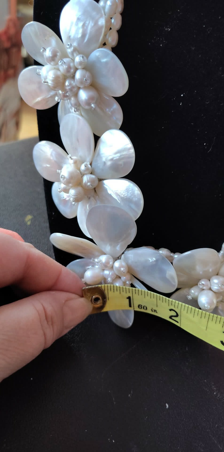Vintage Freshwater baroque pearl 5 strand necklace with mother of pearl flowers