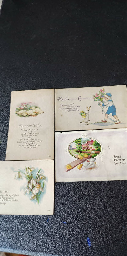 Vintage 4 Easter post cards, 1 embossed 507 E