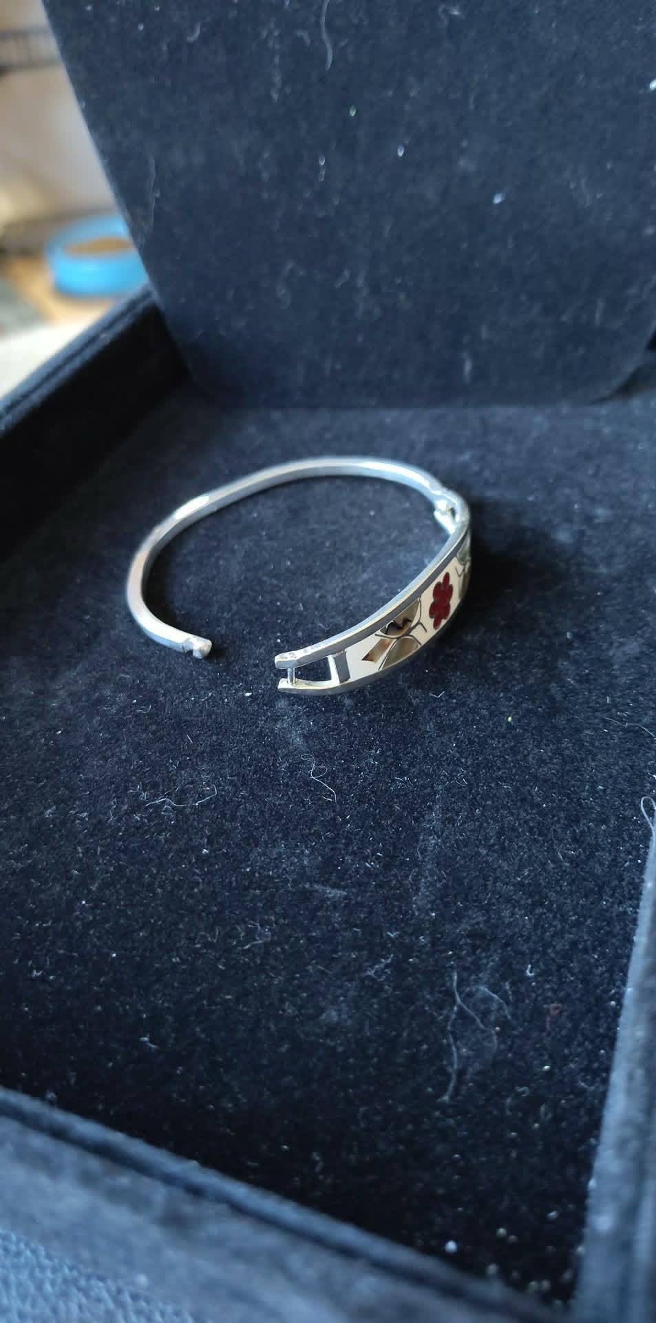 Vintage Abalone inlay hinged cuff bracelet bangle, 14g