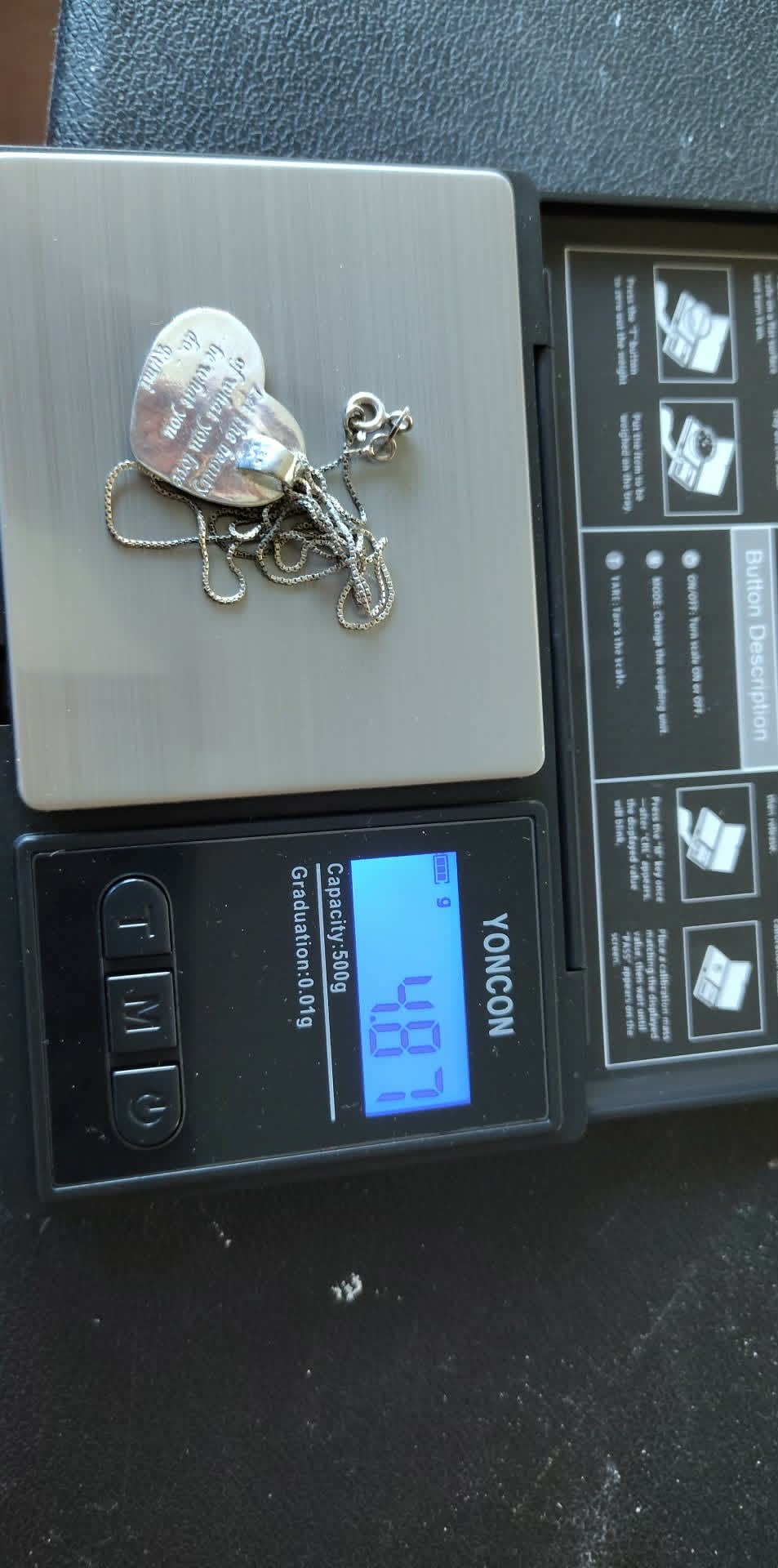 Vintage 925 Italy R 20" chain & 925 LA Rumi heart 'Let the beauty.. love' charm