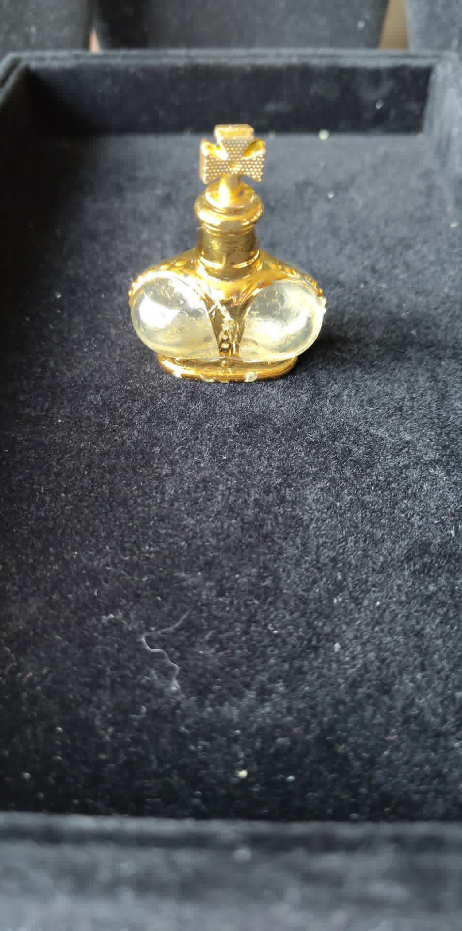 Vintage Crown shaped perfume bottle, empty, cross stopper