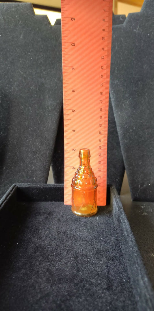 Vintage mini amber glass bitters bottle, made in Taiwan, 3 inches
