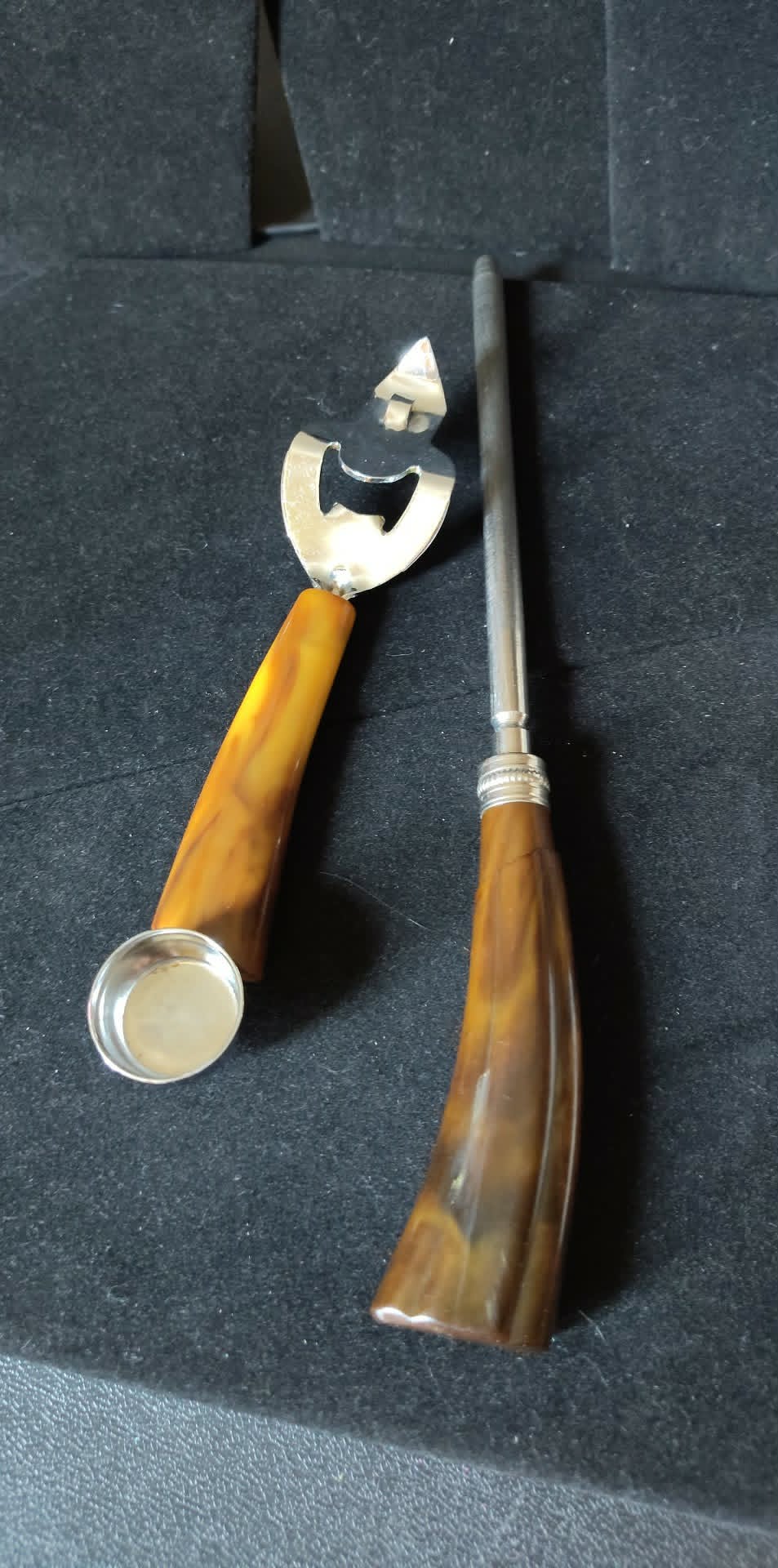 Vintage Bakelite handle knife sharpener & can opener/melon baller