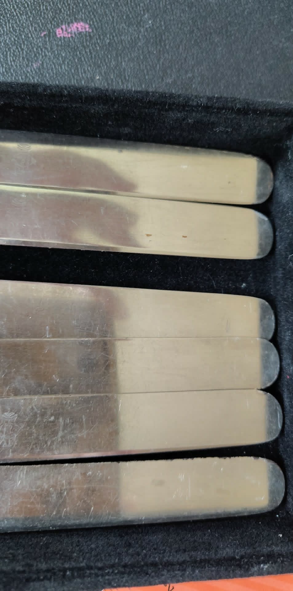 Vintage 6pc Sheffield knives, sterling bands, celluloid handles