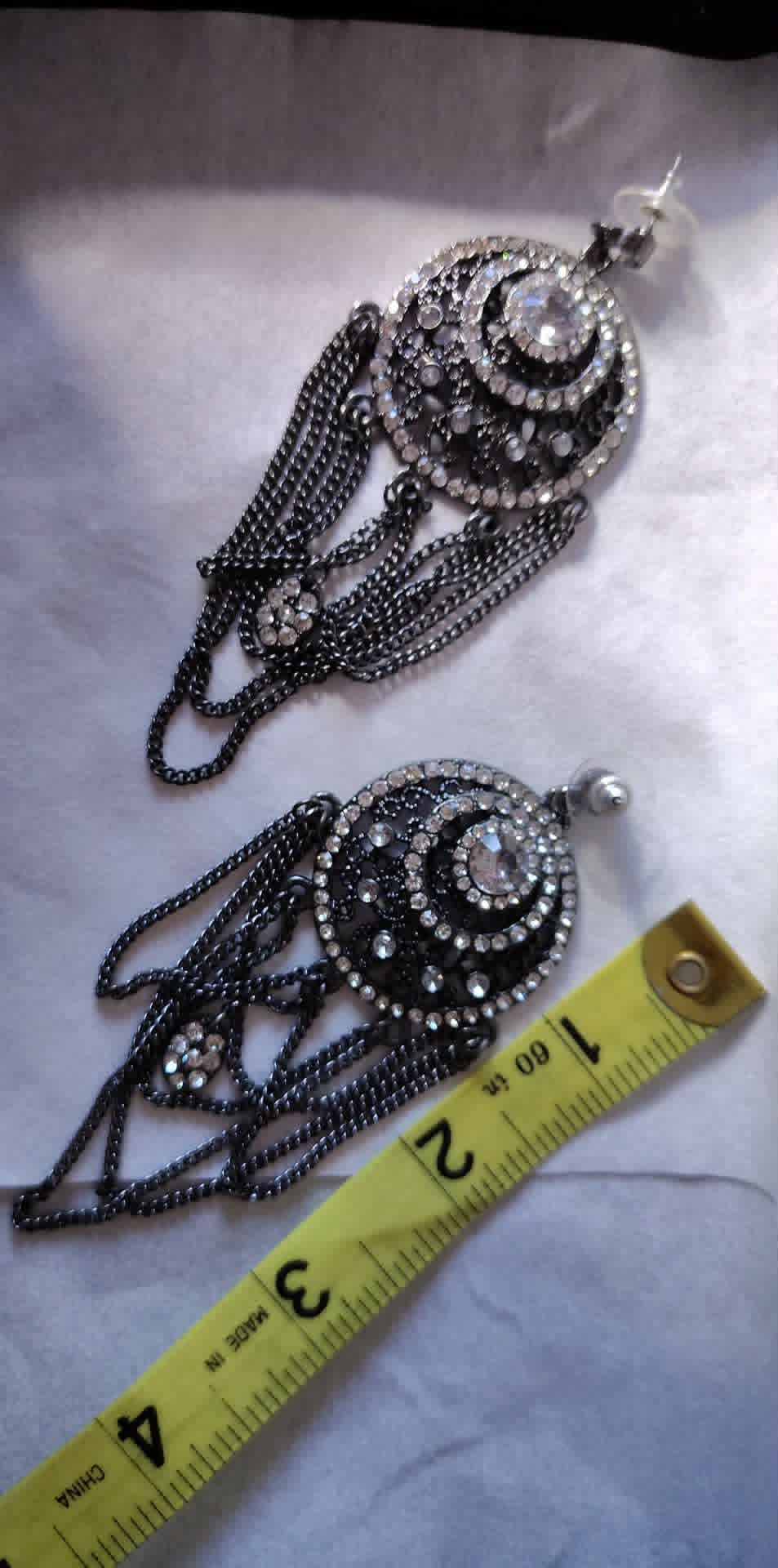 Statement chandelier pierced earrings, unsigned