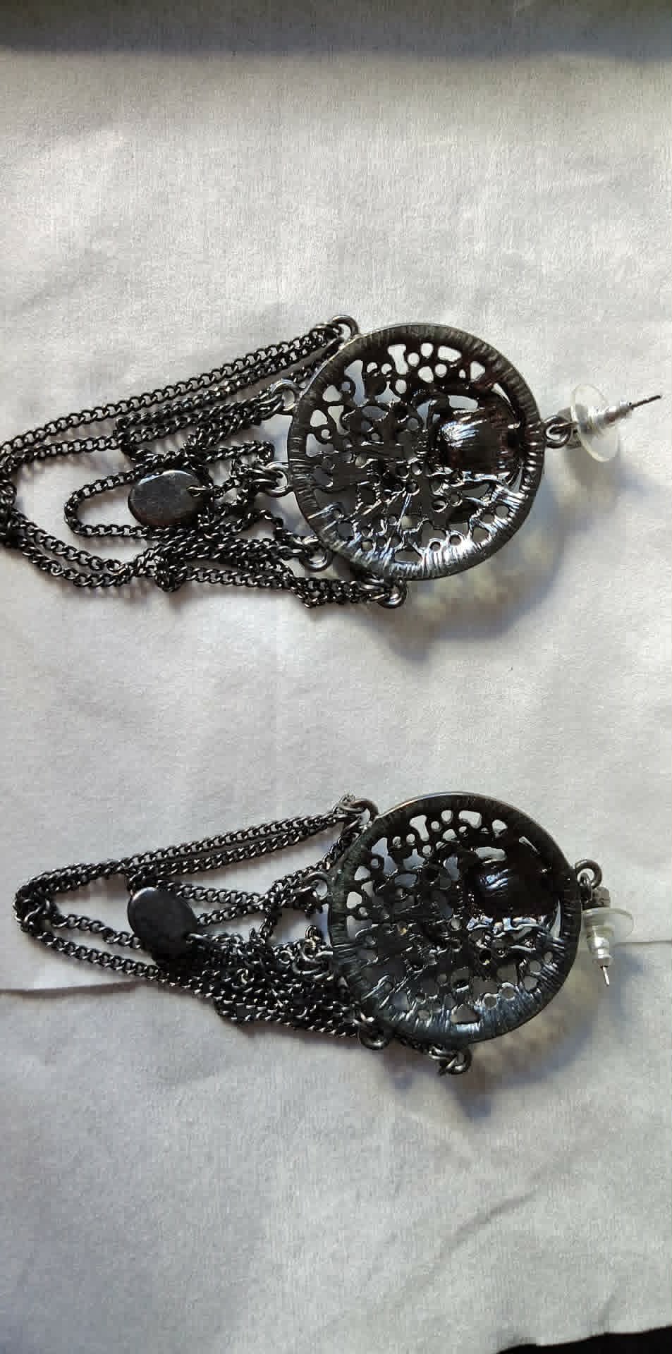 Statement chandelier pierced earrings, unsigned