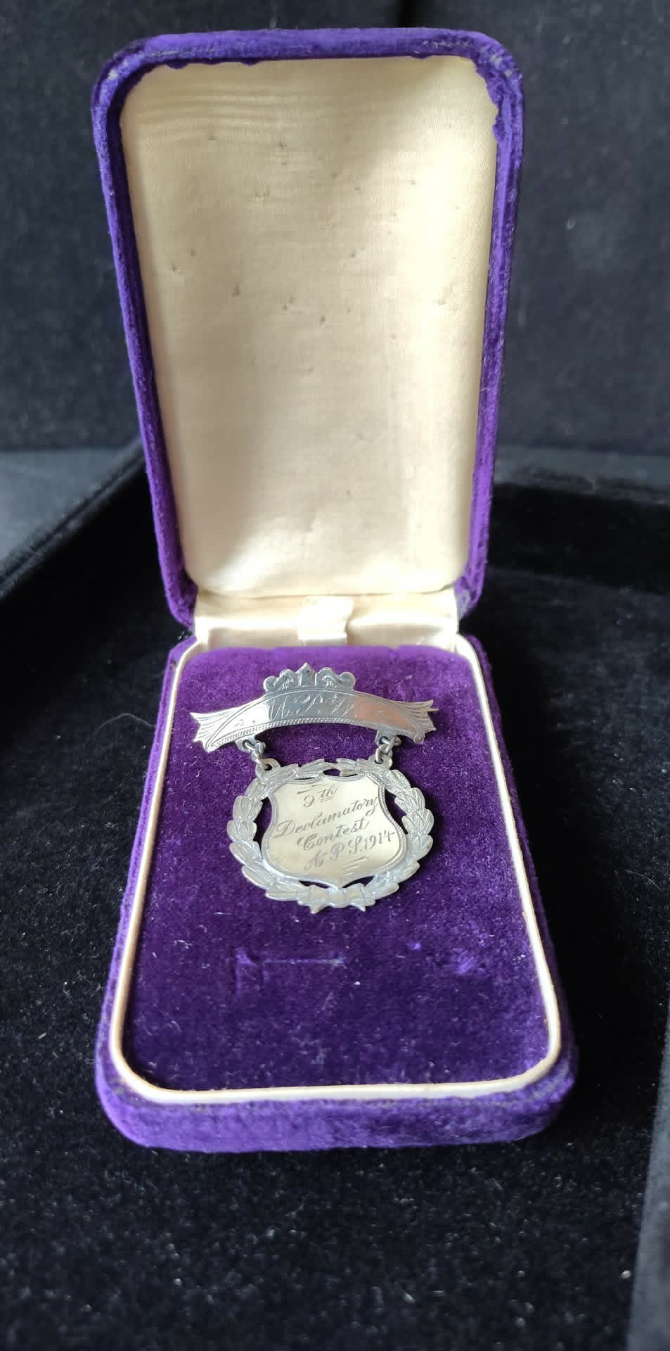 Antique WCTU Declamatory contest medal pin A.P.L 1914