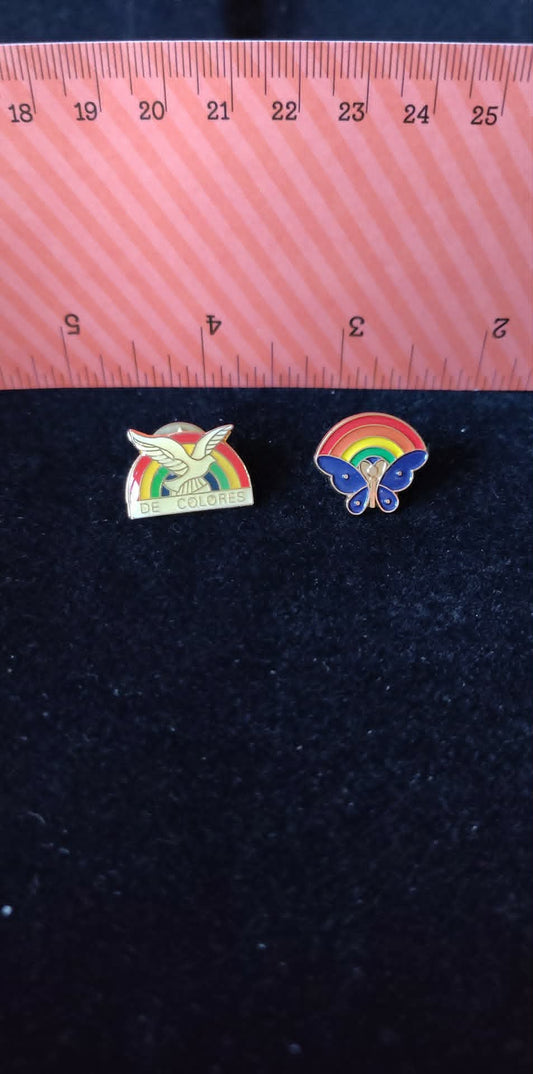 Vintage Swanson signed De Colores enamel pin, & rainbow butterfly pin Cursillo movement