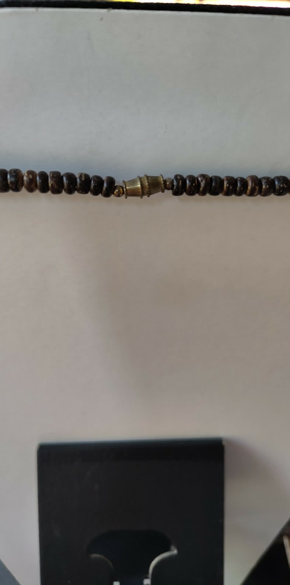 Vintage wooden artisan necklace, 28", panther, elephant