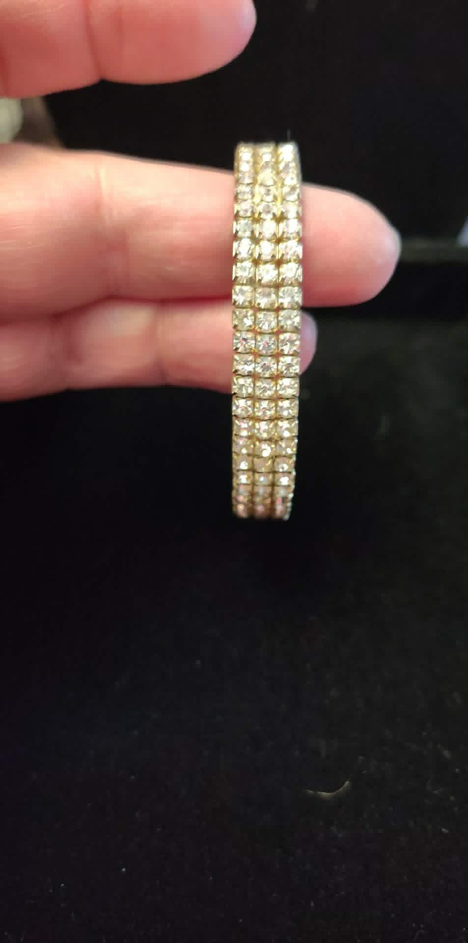 Estate rhinestone open bracelet, 3 rows size 6.5 with some give