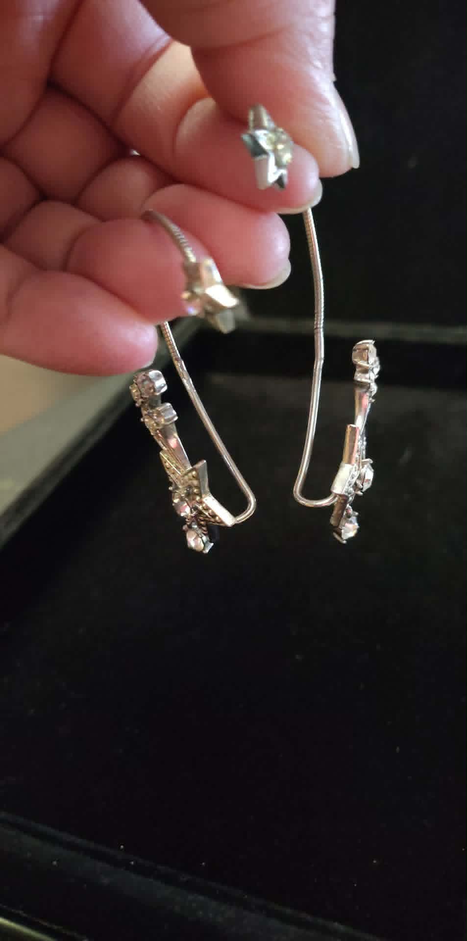 Vintage estate ear cuff shooting star silver toned rhinestone earrings
