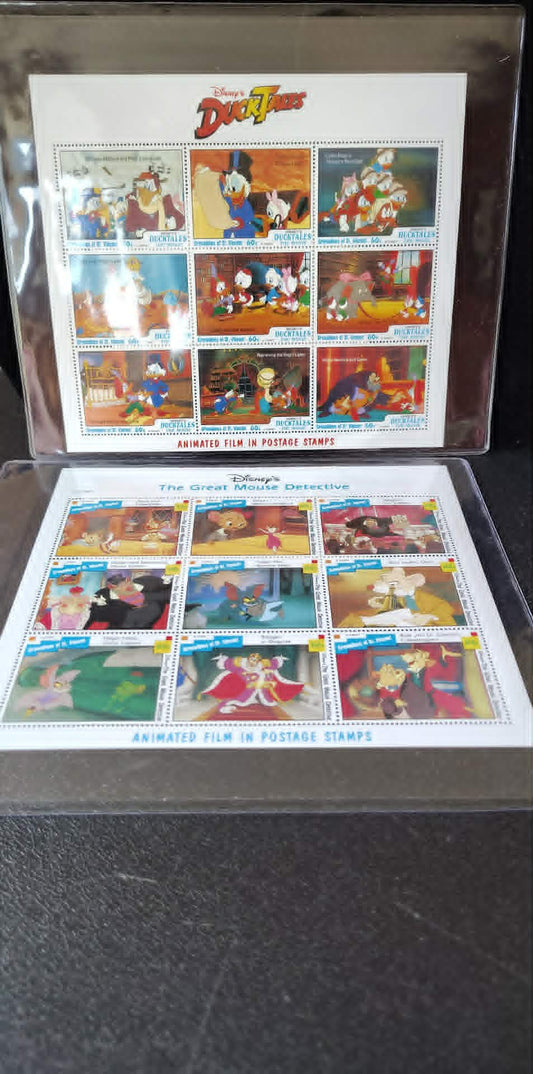 2 9pc sheets MNH ICS Disney Duck Tales, Great Mouse Detective stamps
