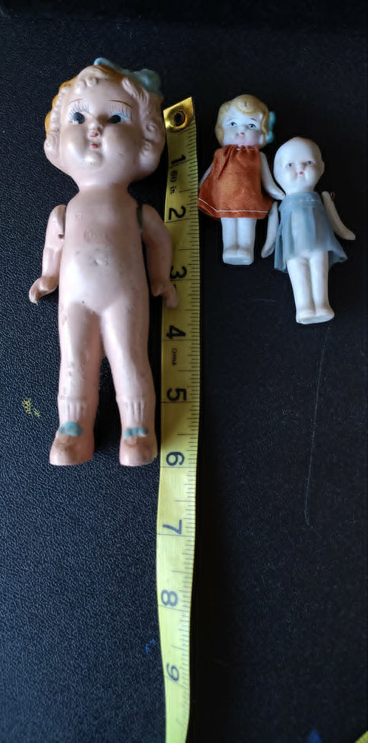 Set of 3 Vintage bisque Occupied Japan joined dolls, 1 6inch, 2 3inch