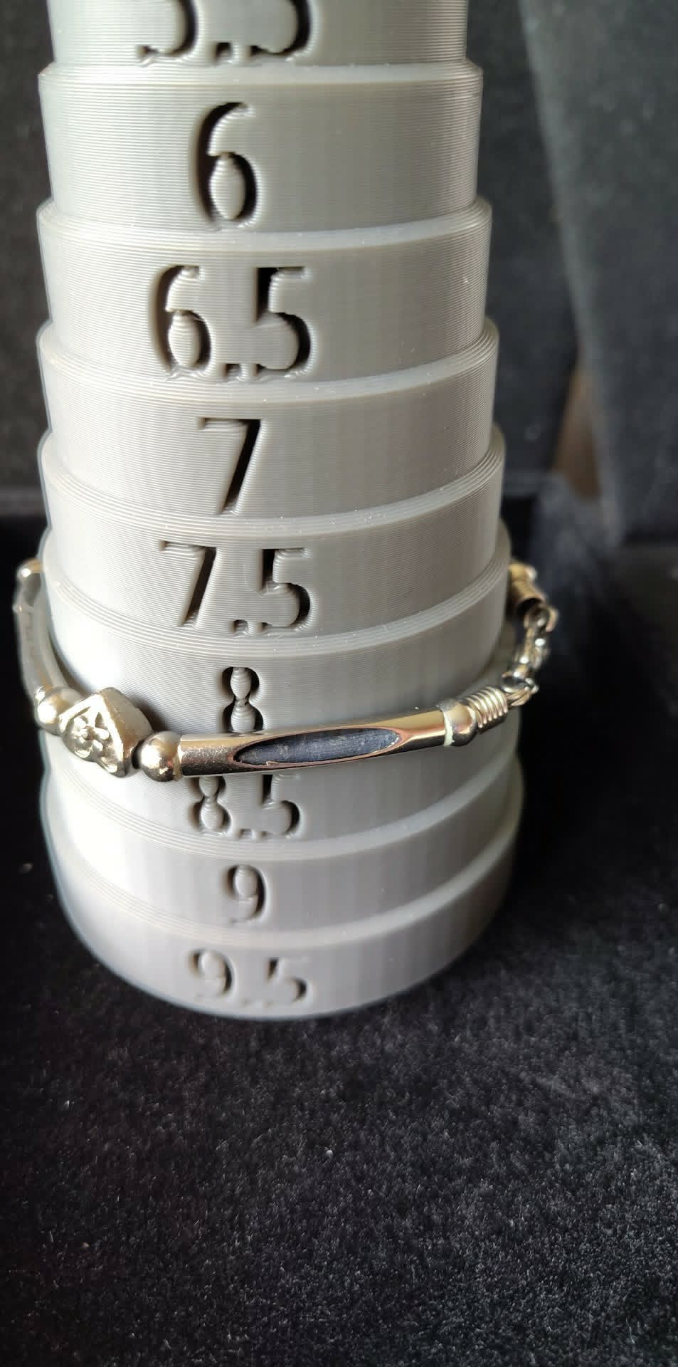 Vintage silver toned tube style bracelet, heart charms, sz 8