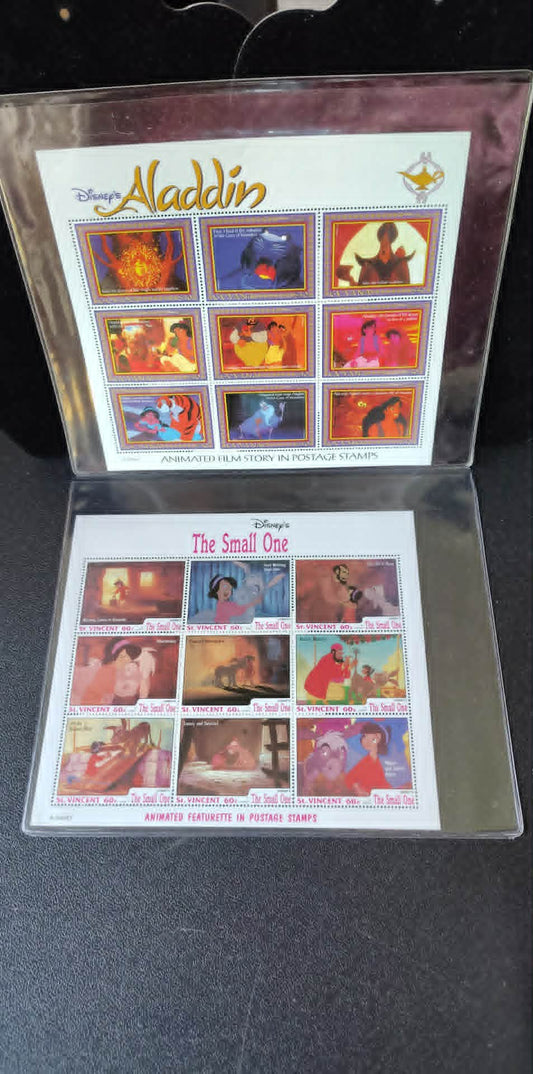 2 9pc stamp sheets, Aladdin & The Small One Disney MNH ICS