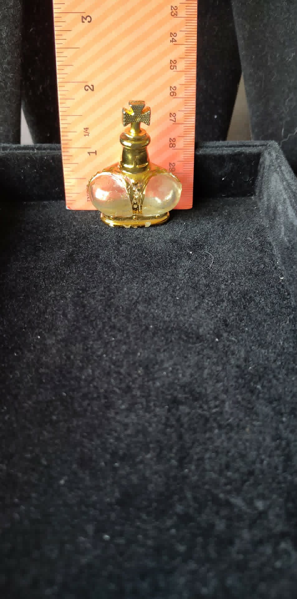 Vintage Crown shaped perfume bottle, empty, cross stopper