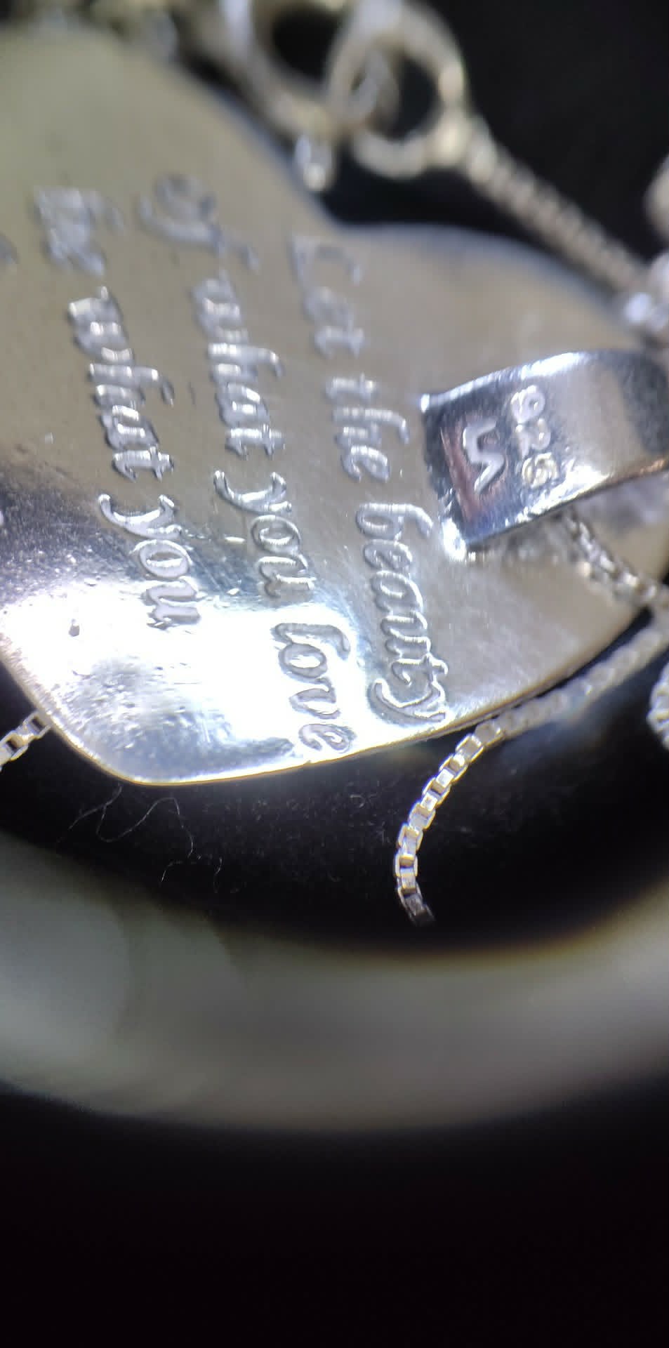 Vintage 925 Italy R 20" chain & 925 LA Rumi heart 'Let the beauty.. love' charm