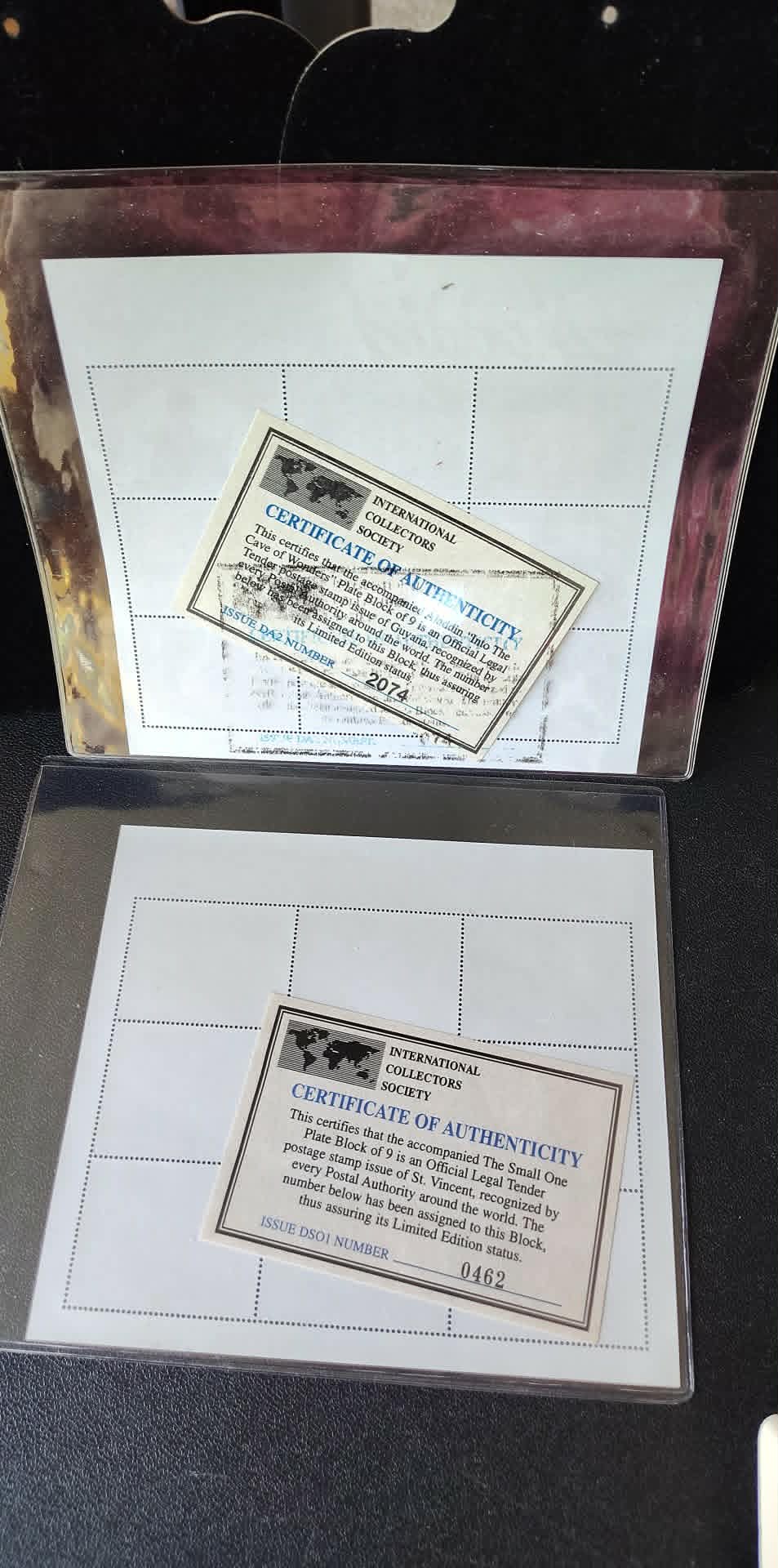 2 9pc stamp sheets, Aladdin & The Small One Disney MNH ICS