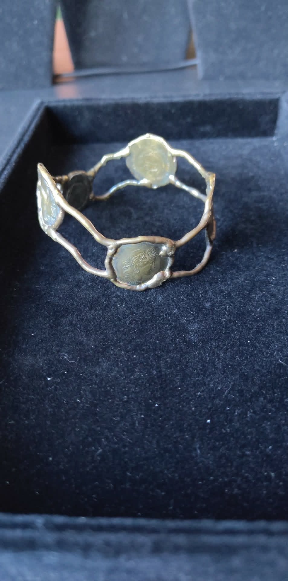 Vintage brutalist style mixed metal cuff bracelet