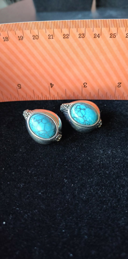Vintage Premier Designs, signed silver-toned faux turquoise pierced earrings