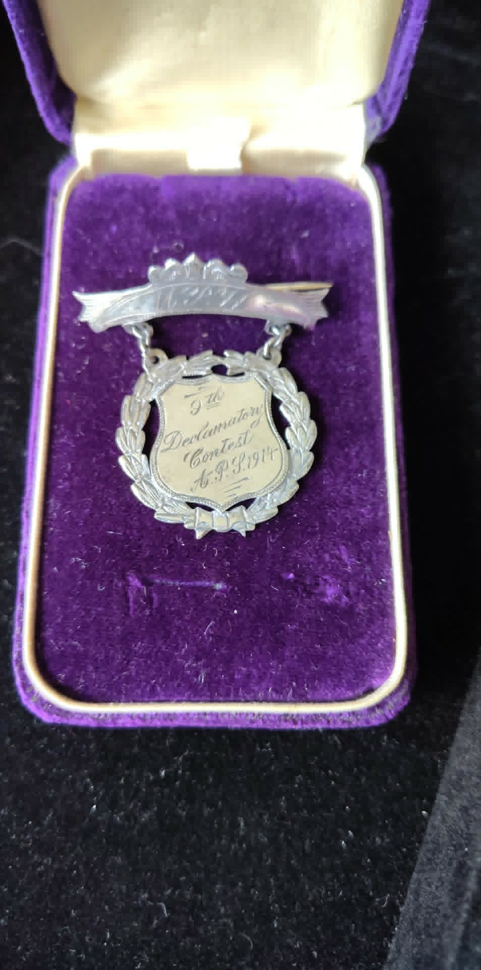 Antique WCTU Declamatory contest medal pin A.P.L 1914