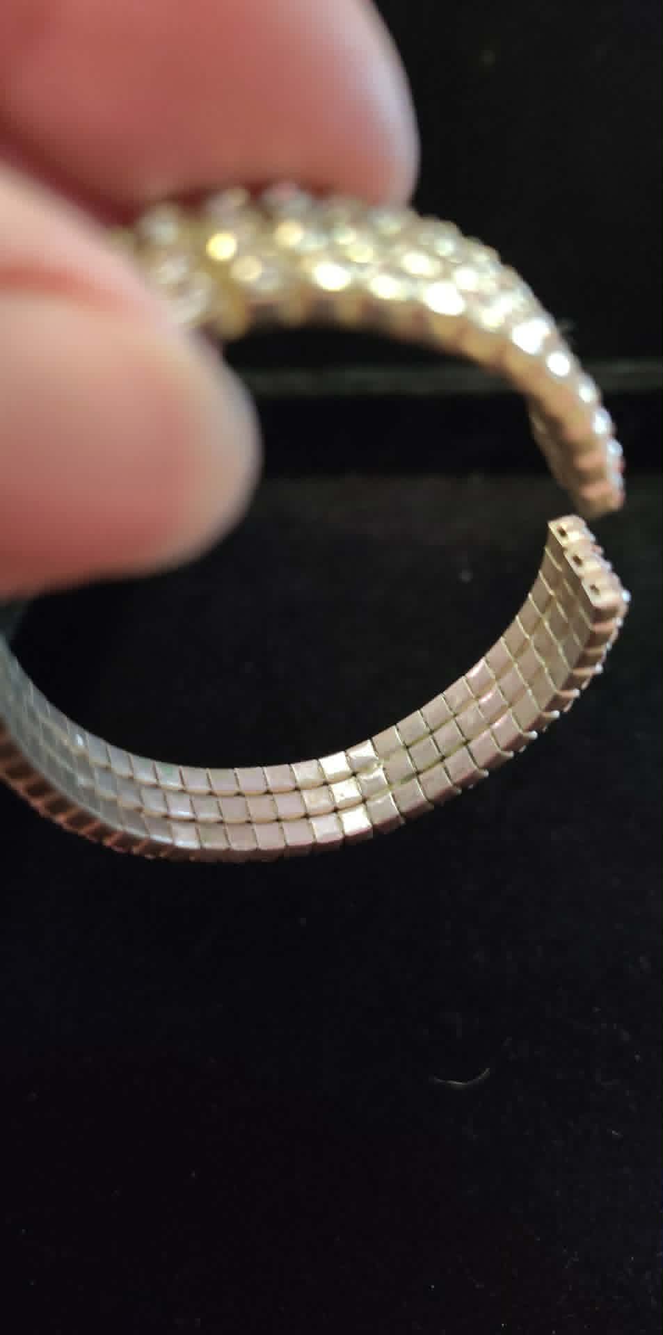Estate rhinestone open bracelet, 3 rows size 6.5 with some give