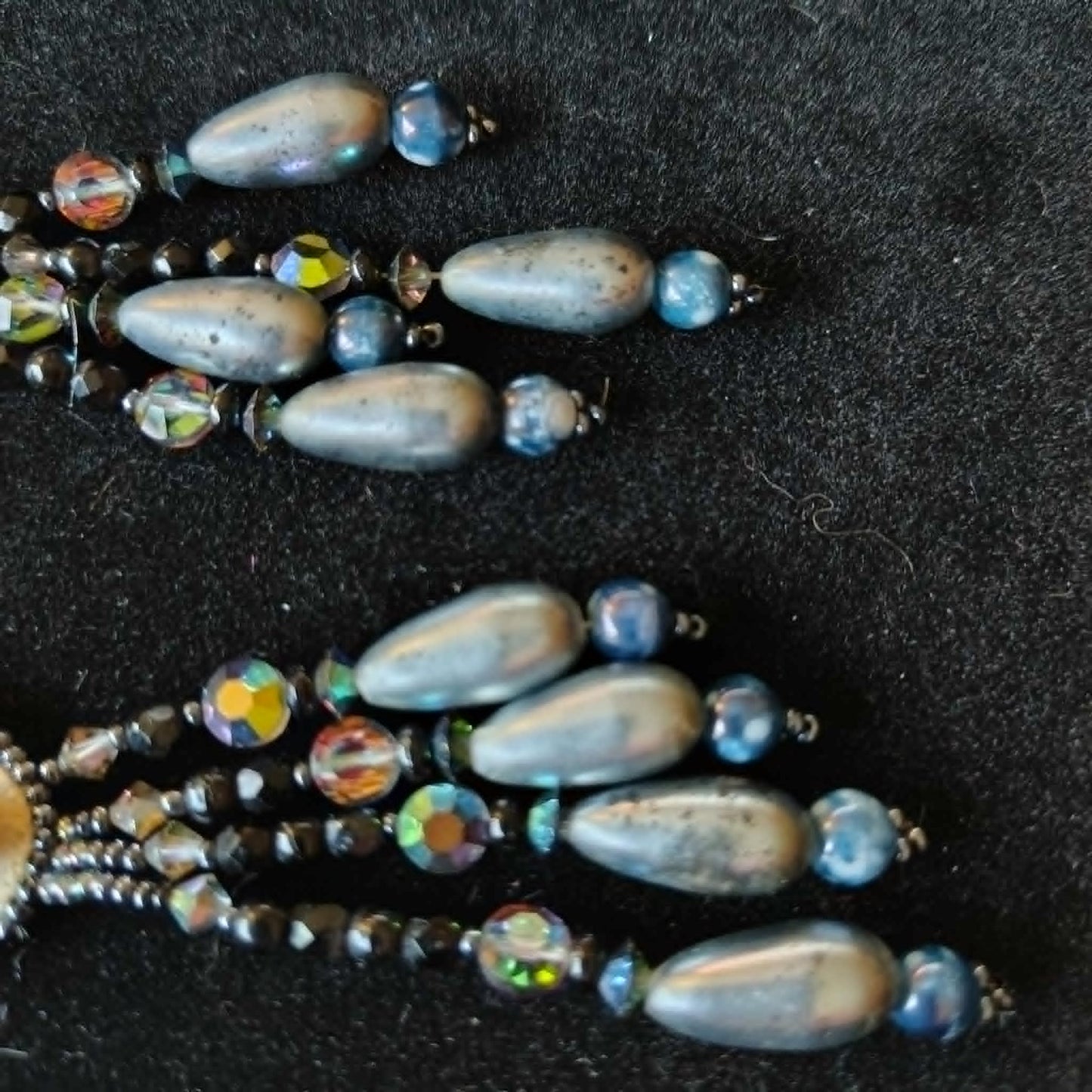 Vintage Mother of Pearl Abalone dangle clip-on earrings, beaded