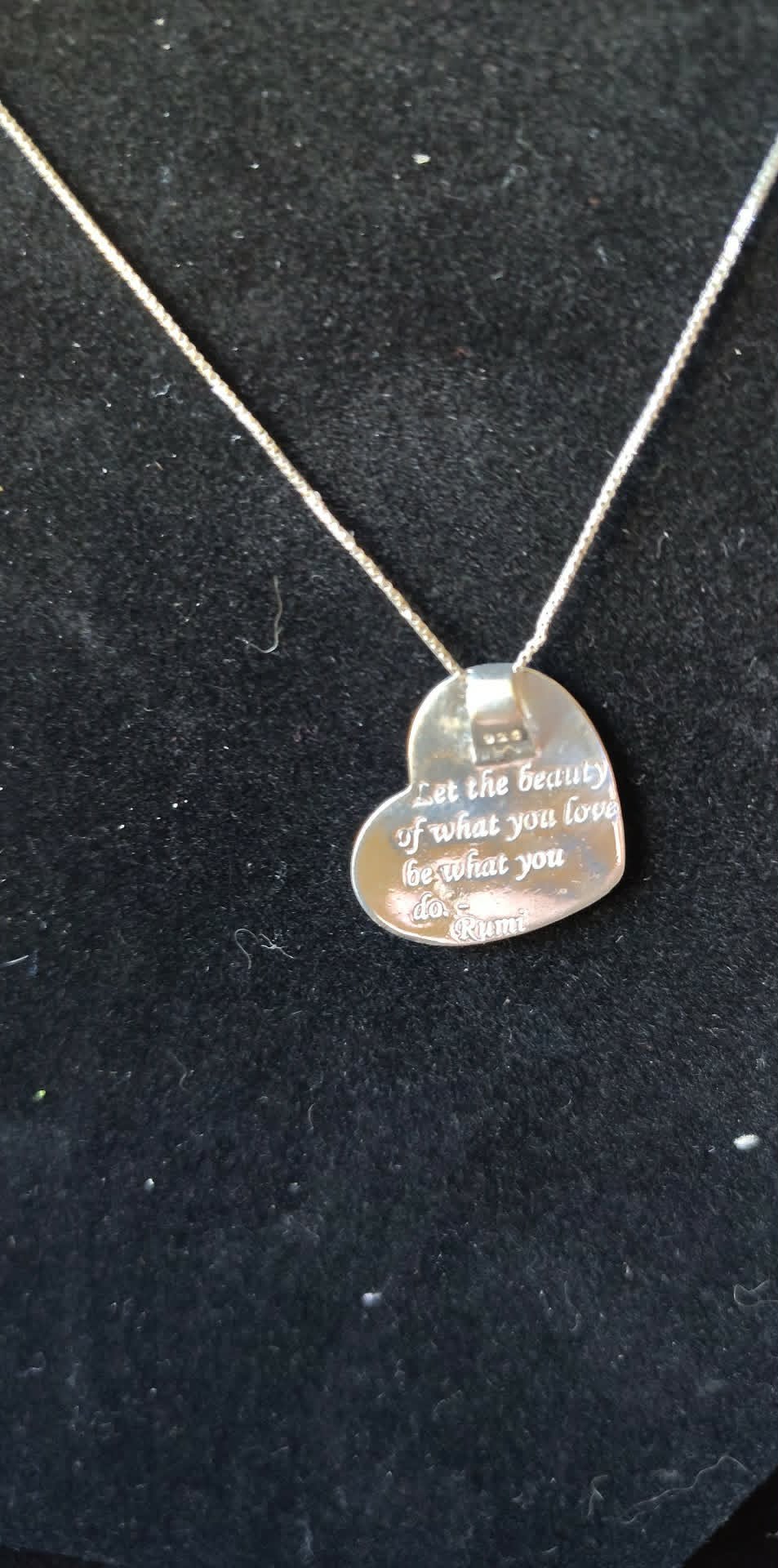 Vintage 925 Italy R 20" chain & 925 LA Rumi heart 'Let the beauty.. love' charm