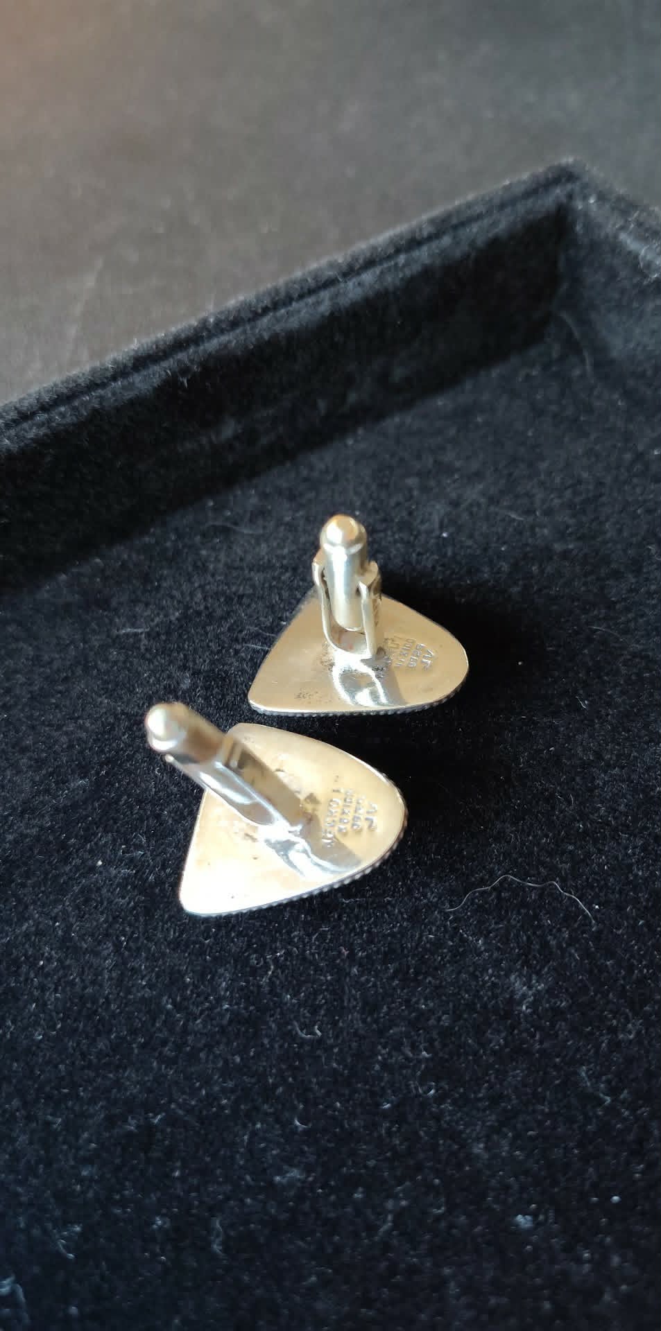 Vintage Hencho en Mexico 925 sterling silver Sheen obsidian cufflinks, signed JV