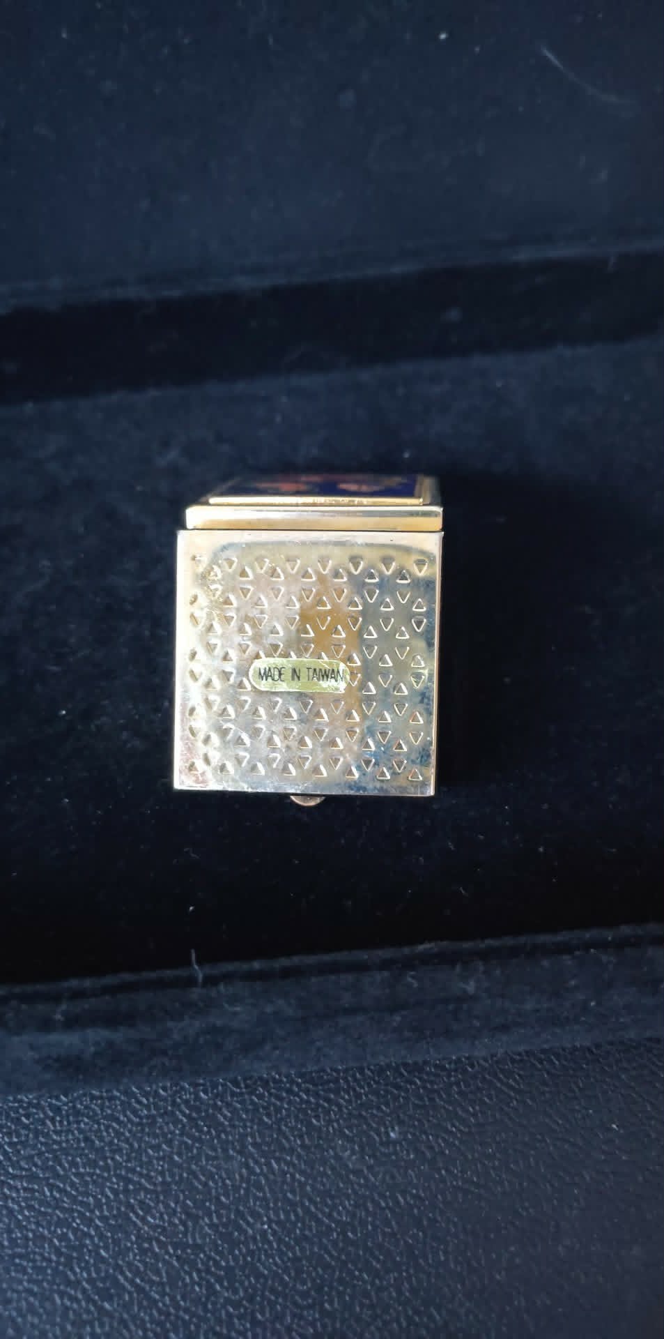 Vintage Cloisonne Enamel Brass square Pill box Butterfly rose blue Taiwan sticker