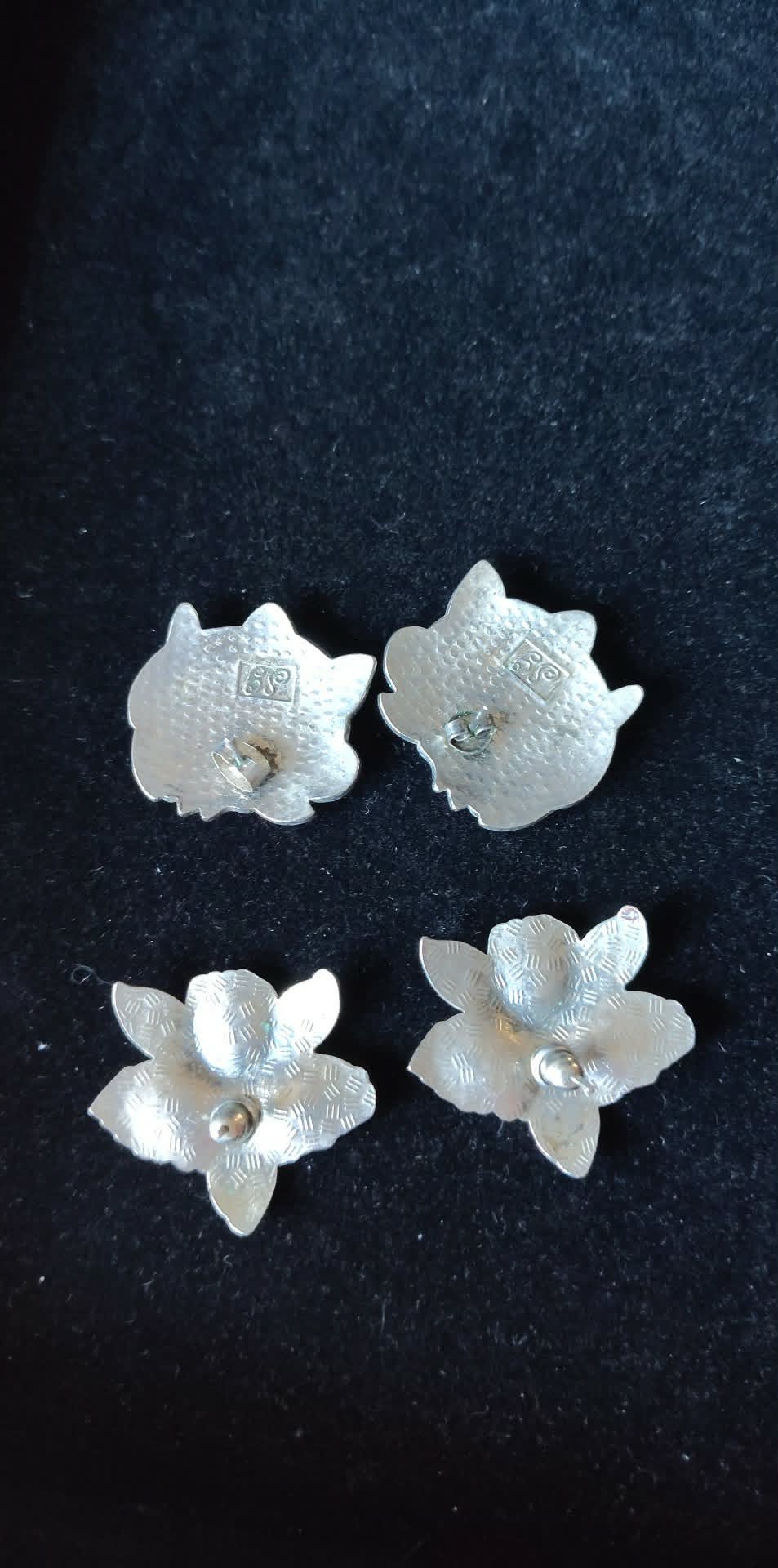 2 Vintage pairs post Chinese Cloisonne, 1pr signed SG