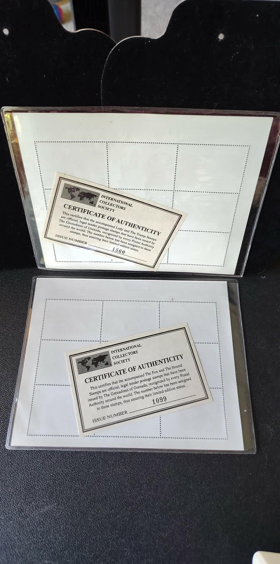 2 9pc Disney stamp sheets, Lady & the Tramp, Fox & Hound MNH ICS