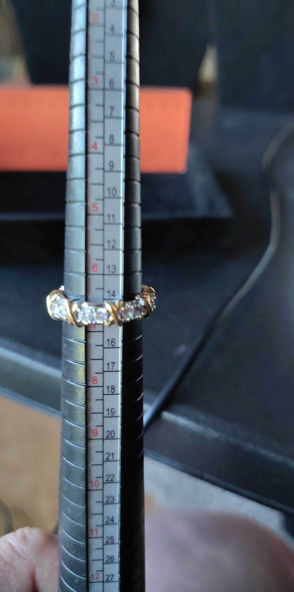 Vintage silver-toned blue & clear stoned ring, & gold-toned clear stoned cross hatch ring 6.75