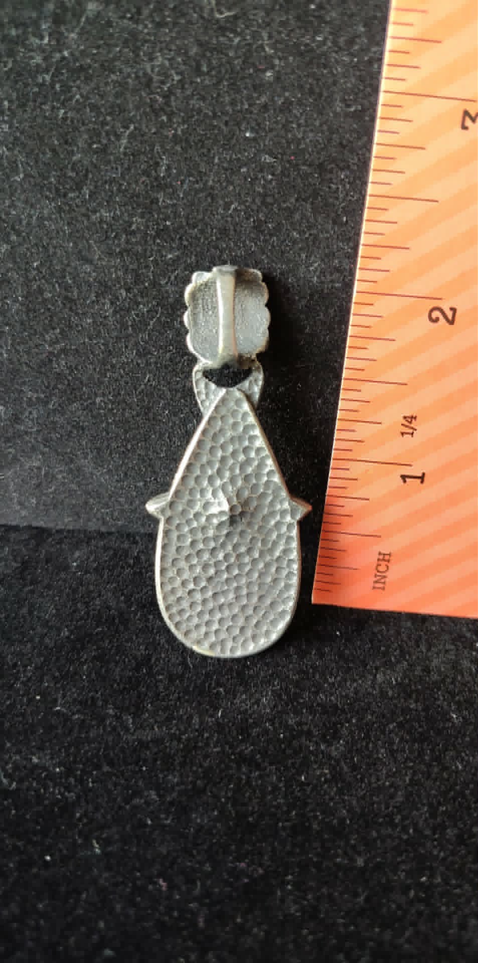 Vintage pewter enamel pendant, amber stone, beige & black