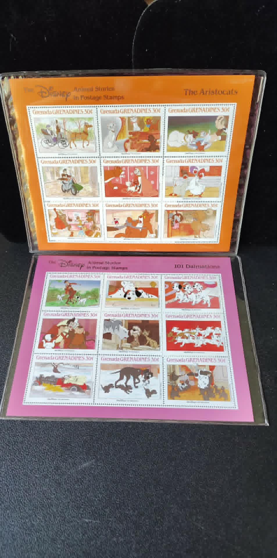 2 9pc stamp sheets Disney Aristocats & 101 Dalmations