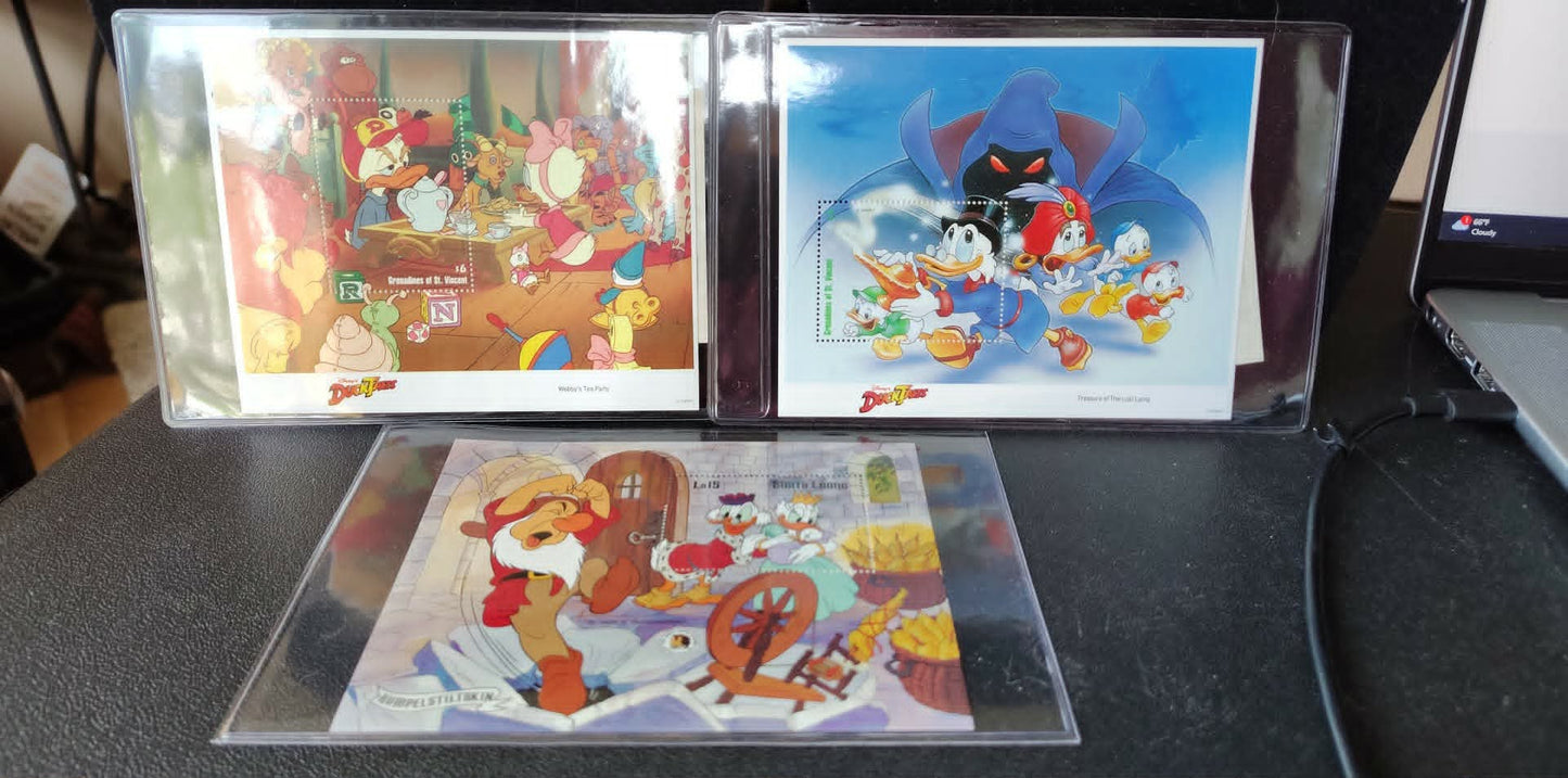 Disney Duck Tales x2, Rumpelstiltskin MNH Souvenir Sheets ICS w/ COA's
