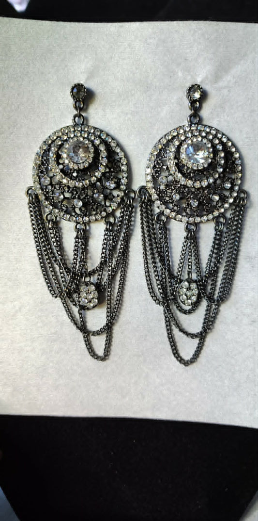 Statement chandelier pierced earrings, unsigned
