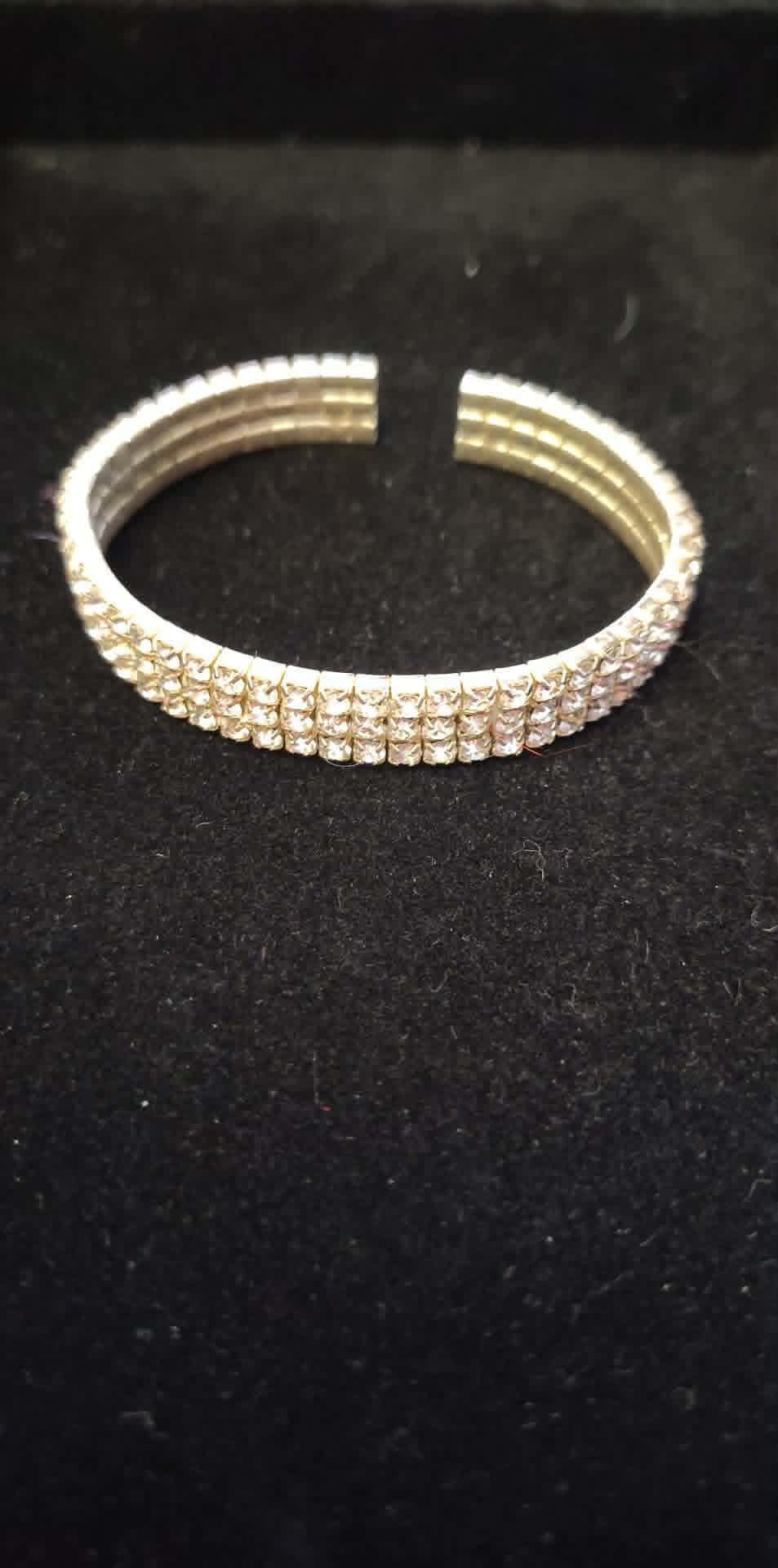 Estate rhinestone open bracelet, 3 rows size 6.5 with some give