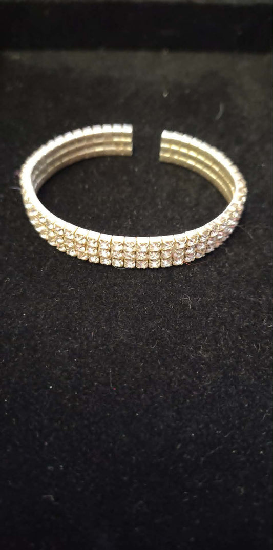 Estate rhinestone open bracelet, 3 rows size 6.5 with some give