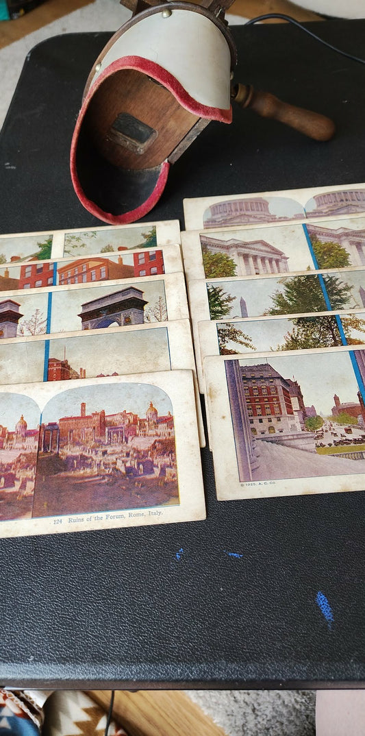 Antique Stereoscope with 10 cards, Italy, New York, DC, & more